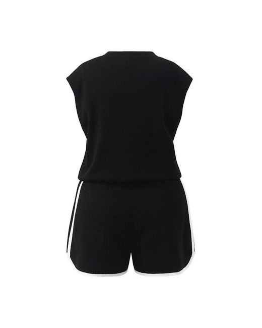 GOELIA Black Tencel Contrast Trim Knitted Tank Top And Shorts Two-Piece Set