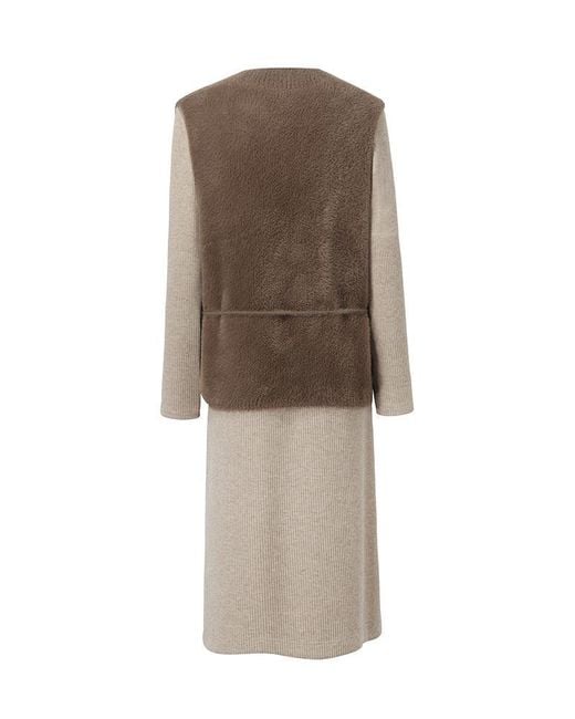 GOELIA Natural Slim Pinafore Dress And Faux Mink Vest Two-Piece Set With Belt