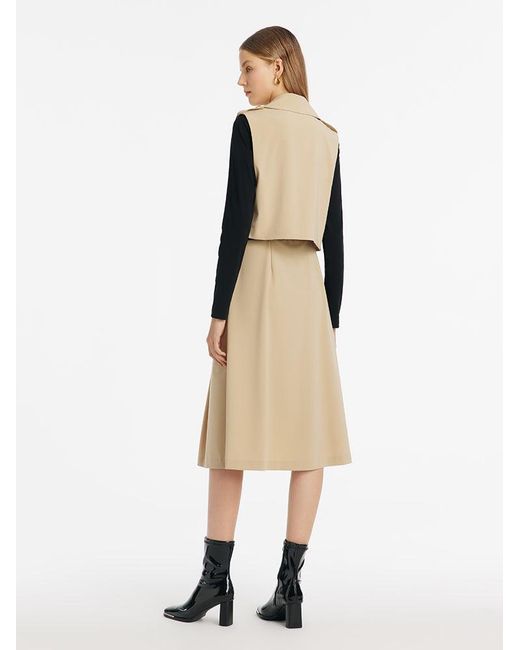 GOELIA Natural Patchwork Midi Dress And Vest Coat Two-Piece Set With Belt
