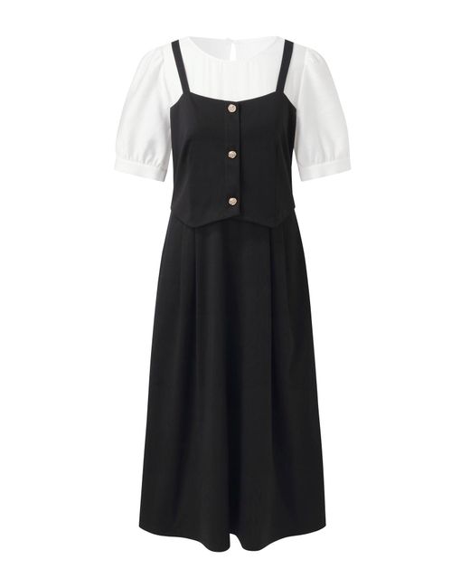 GOELIA Blue Tencel Blend Mock Layered A-Line Maxi Dress