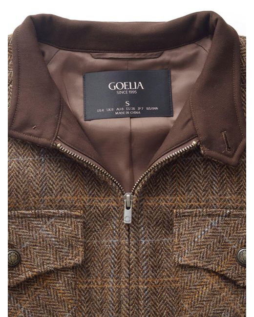 GOELIA Brown 100% Wool Plaid Zip-Up Jacket