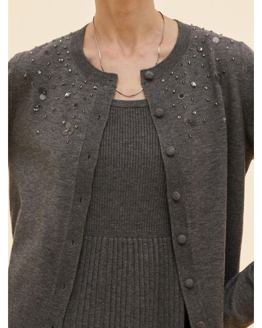 GOELIA Natural Beaded Cardigan And Pleated Sleeveless Midi Dress Two-Piece Set