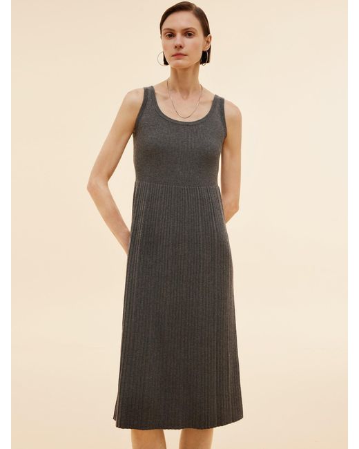 GOELIA Natural Beaded Cardigan And Pleated Sleeveless Midi Dress Two-Piece Set