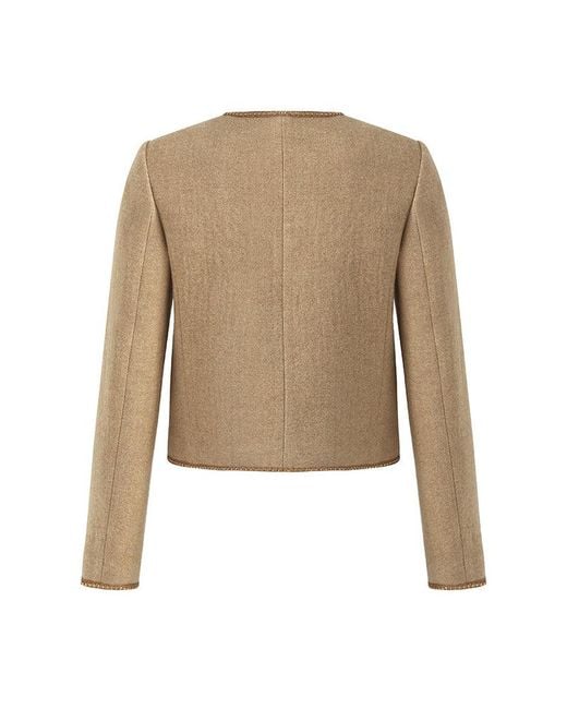 GOELIA Blue Washable Wool Round Neck Single-Breasted Jacket