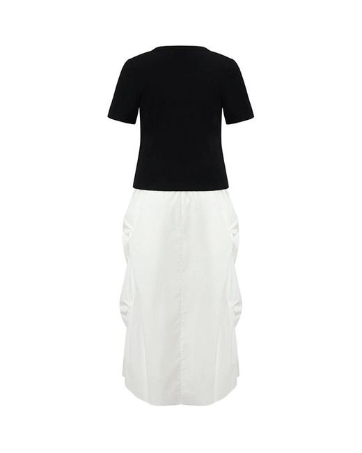 GOELIA White 3D Rose T-Shirt And Ruched Skirt Two-Piece Set