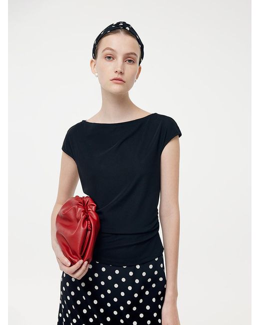 GOELIA White Acetate Knit Top And 16 Mm Mulberry Slik Polka Dots Skirt Two-Piece Set