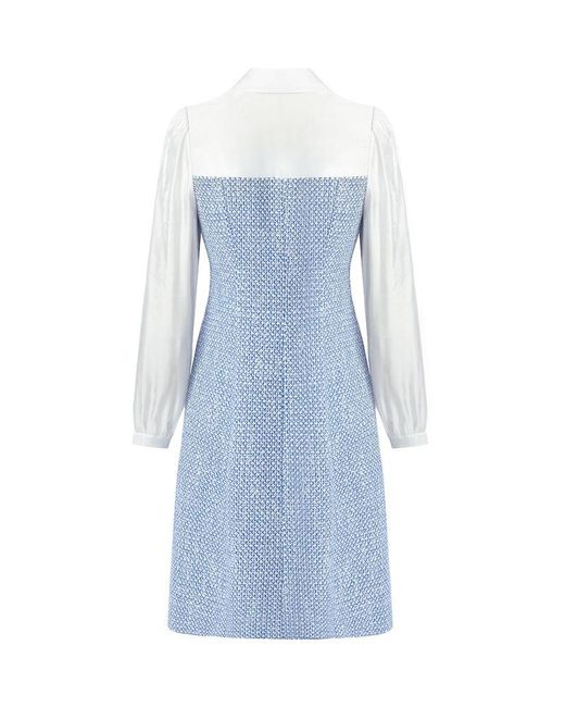 GOELIA Blue V-Neck Patchwork Single-Breasted Mini Dress