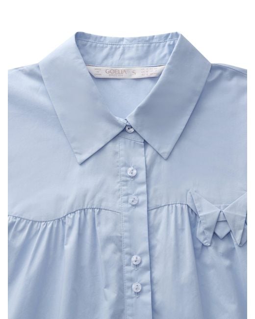 GOELIA Blue 100% Cotton Puff Sleeve Mini Dress With Ribbon