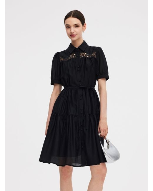 GOELIA White Tencel Blend Tiered Mini Dress With Ribbon