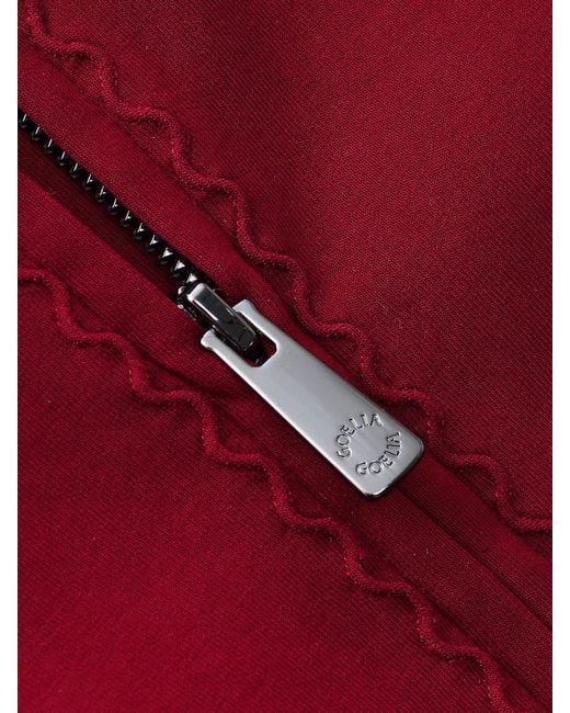 GOELIA Red Scuba High-Collar Zip-Up Crop Jacket