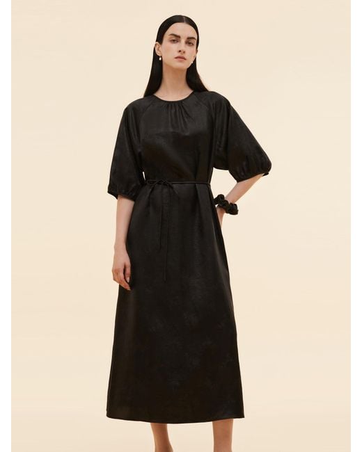 GOELIA Black 19Mm Xiang Yun Silk Jacquard Self-Tie Belt Maxi Dress