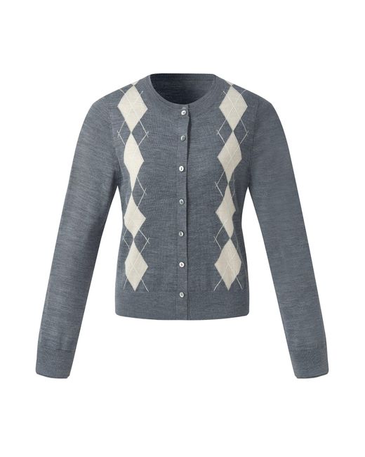 GOELIA Blue 100% Machine Washable Wool Faux Two-Piece Cardigan