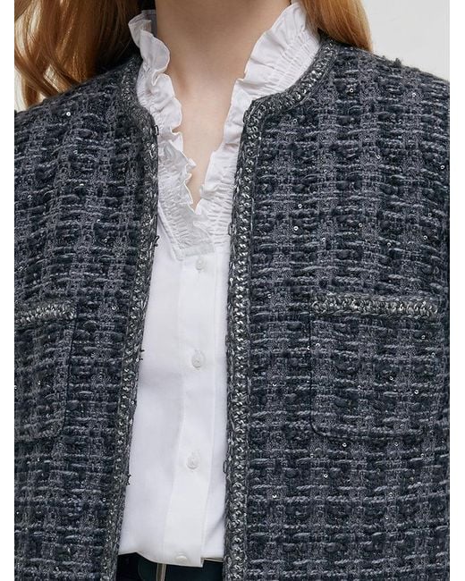GOELIA Blue Wool Sequins Tweed Jacket