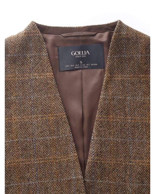 GOELIA Brown [Preview] 100% Wool Plaid Collarless Blazer