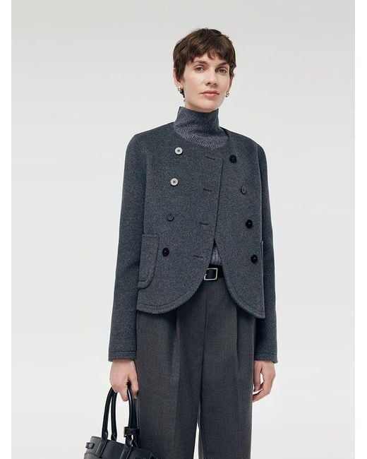 GOELIA Blue Boxy Cropped Wool Jacket