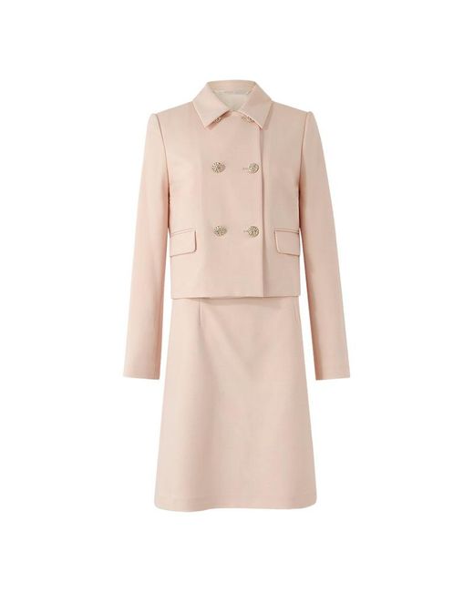GOELIA Pink Worsted Wool Double-Breasted Crop Jacket And Skirt Two-Piece Suit