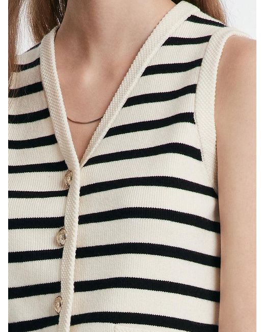 GOELIA White Knit Striped V-Neck Vest Cardigan