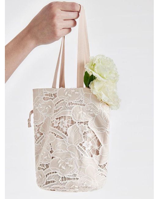GOELIA White Lace Floral-Shaped Openwork Cheongsam Qipao Mini Dress With Handbag