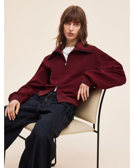 GOELIA Red Scuba High-Collar Zip-Up Crop Jacket