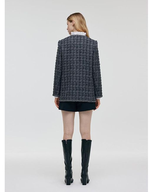 GOELIA Blue Wool Sequins Tweed Jacket