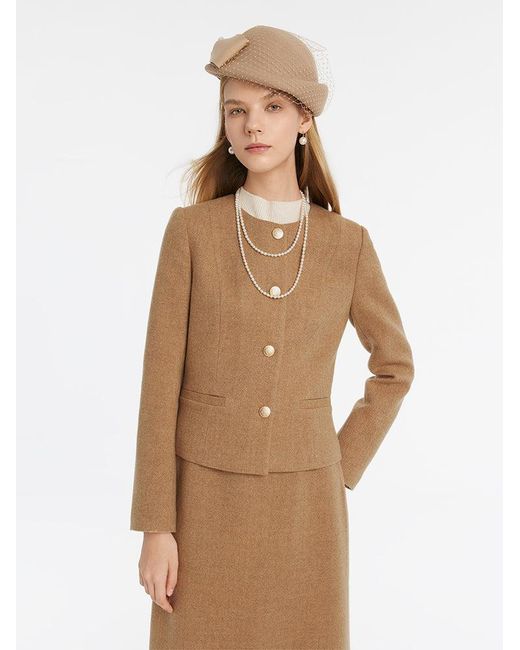 GOELIA Natural Washable Wool Vintage Jacket And Skirt Two-Piece Suit