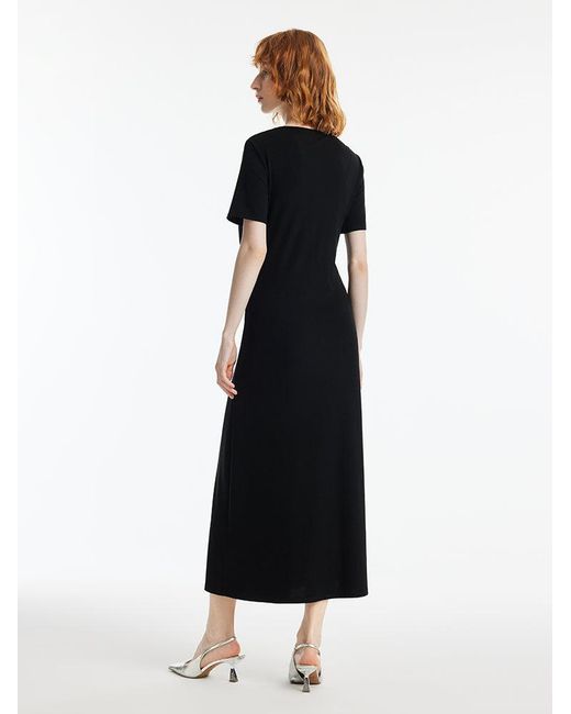 GOELIA Black Double-Layer Twist Waist Maxi Dress