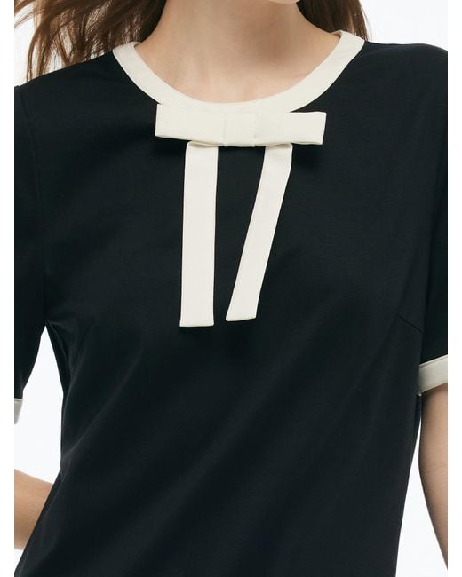 GOELIA Black Tencel Blend Contrast Trim Knit Mini Dress