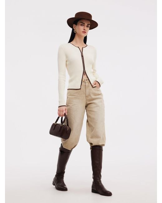 GOELIA Natural Tencel Blend Contrast Trim Zip-Up Cardigan