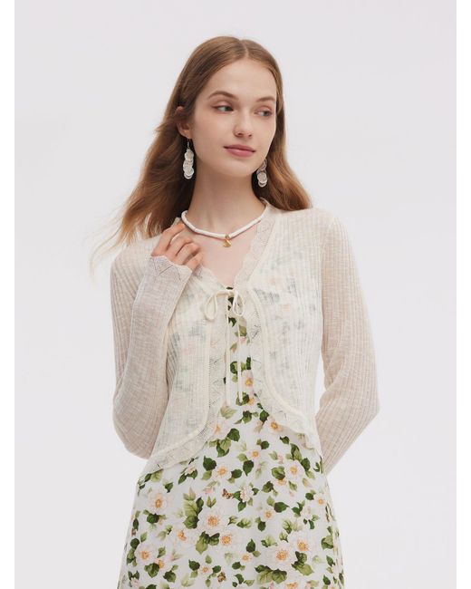 GOELIA Natural Wavy Trim Tie Front Cardigan