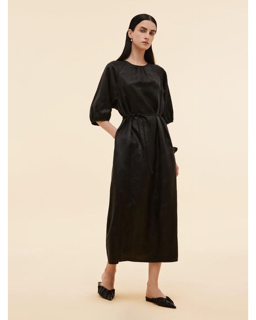 GOELIA Black 19Mm Xiang Yun Silk Jacquard Self-Tie Belt Maxi Dress