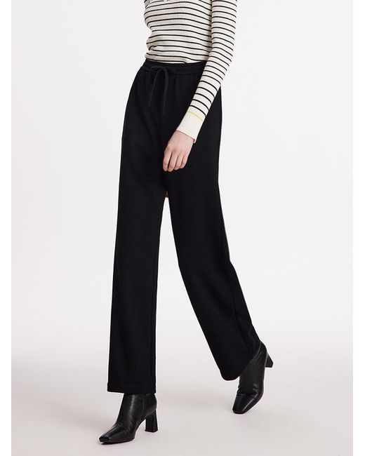 GOELIA Black Knitted Straight Pants With Elastic Waistband