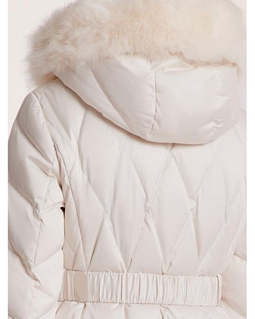 GOELIA Natural Gathered Waist Long Goose Down Garment With Faux-Fur Collar