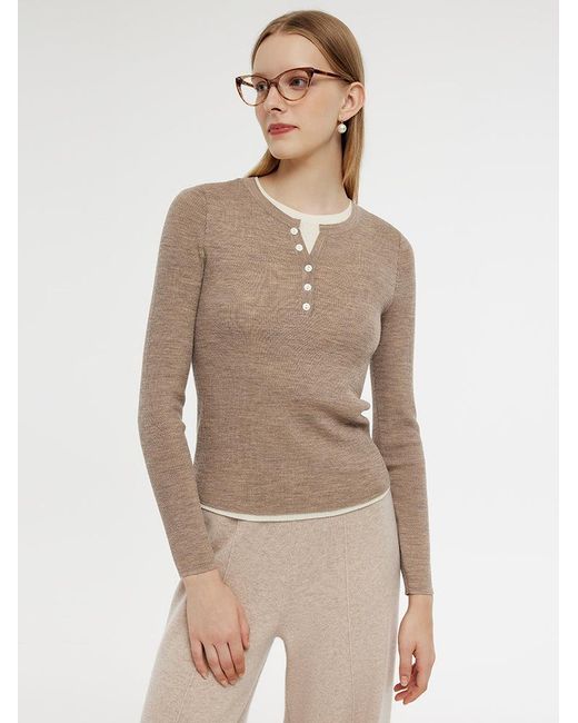 GOELIA Natural Wool Knit Patchwork Top