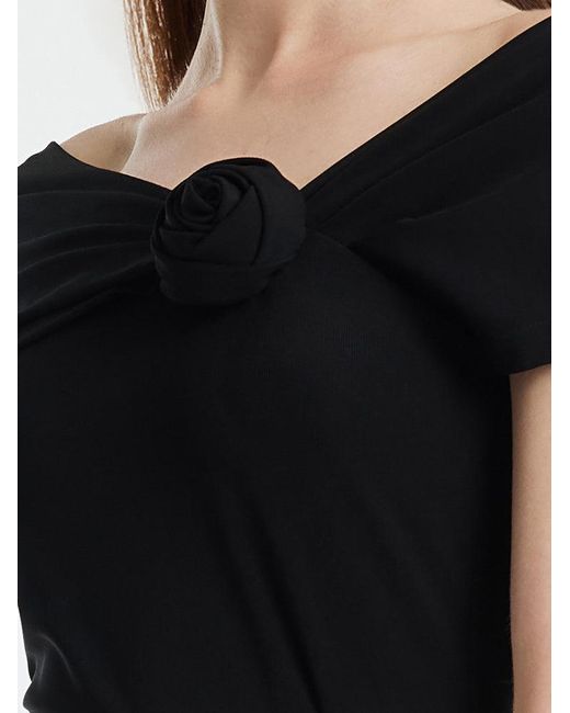 GOELIA Black Off Shoulder 3D Rose Knotted Top And Half Skirt Two-Piece Set