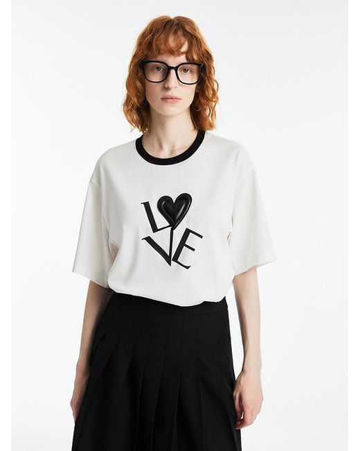 GOELIA White Love Letter Printed Contrast Trim T-Shirt