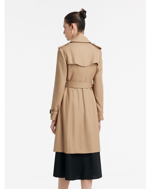 GOELIA Natural Worsted Wool Gathered Waist Double-Breasted Trench Coat