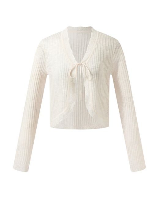 GOELIA Natural Wavy Trim Tie Front Cardigan