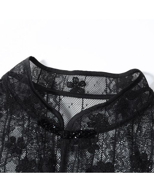 GOELIA Black Lace Mandarin Collar Cheongsam Dress Two Piece Set