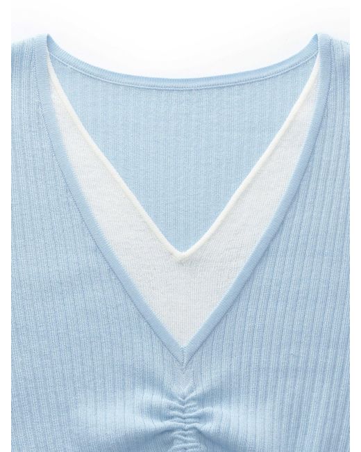 GOELIA Blue Lyocell Blend Drawstring Patchwork Knit Top