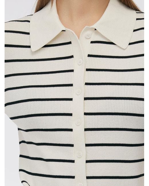 GOELIA Gray Tencel Stripe Short Sleeve Cardigan