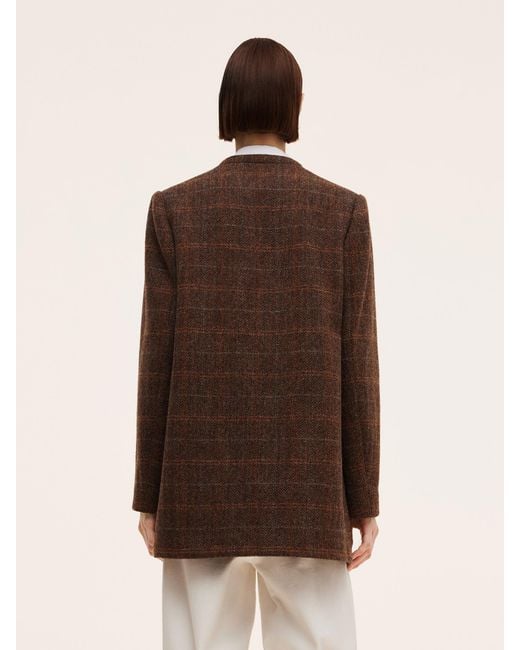 GOELIA Brown [Preview] 100% Wool Plaid Collarless Blazer