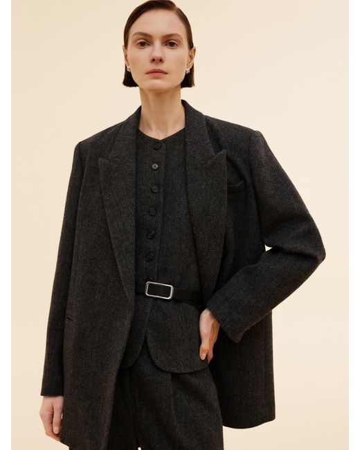 GOELIA Black 100% Washable Wool Notched Collar Blazer