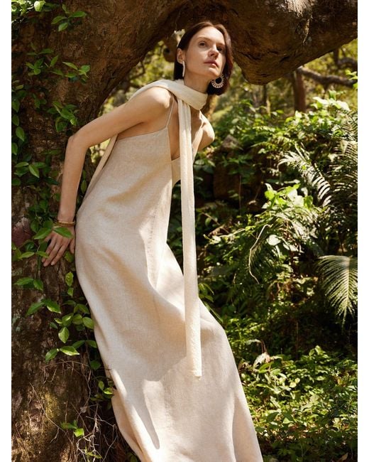 GOELIA 100% Linen Backless Strap Maxi Dress in Natural | Lyst