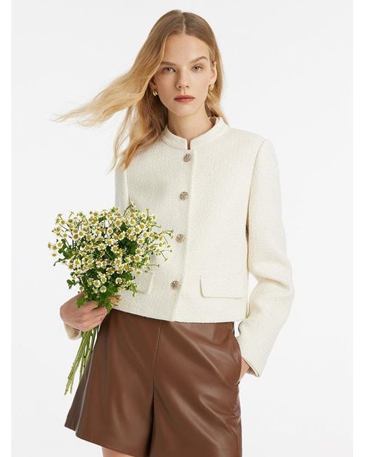 GOELIA Natural Wool Blend Stand Collar Single-Breasted Jacket For Work And Daily