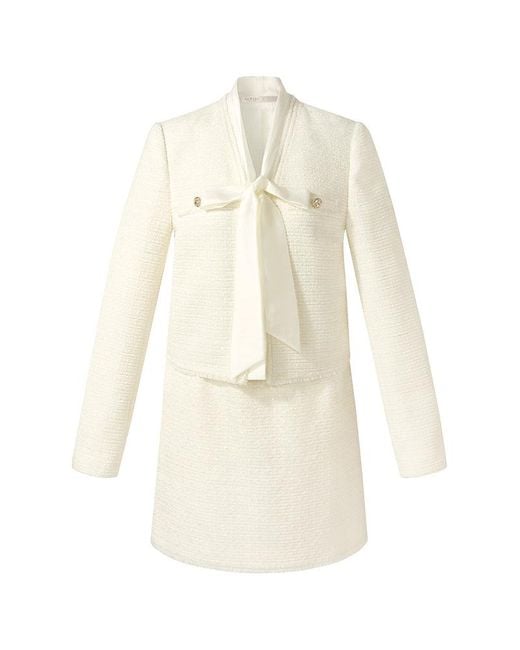 GOELIA Natural Tweed Bow Tie Neck Jacket And Mini Skirt Two-Piece Set