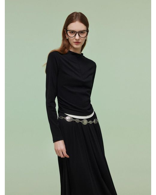 GOELIA Green Tencel Blend Half-Zip Knit Top And Skirt Two-Piece Set