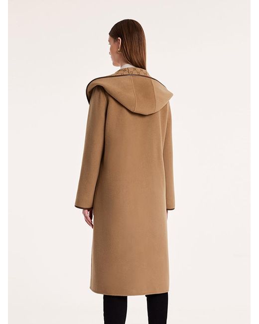 GOELIA Brown Pure Wool Reversible Hooded Printed Coat