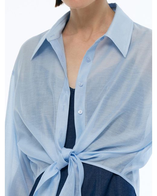 GOELIA Blue Lyocell Blend Crop Shirt And Denim Strap Maxi Dress Two-Piece Set