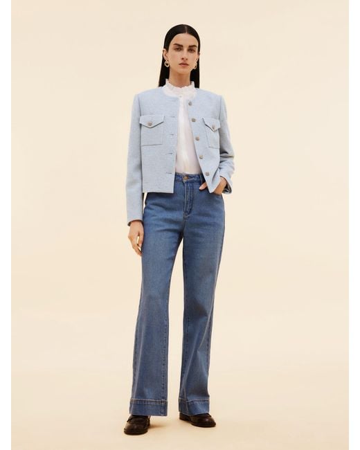 GOELIA Blue Acetate Blend Sequins Crop Jacket