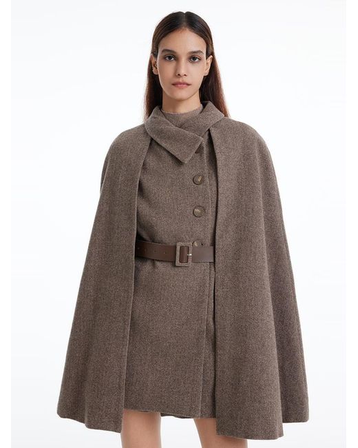 GOELIA Brown Coffee Washable Wool Cloak And Vest Two-Piece Set